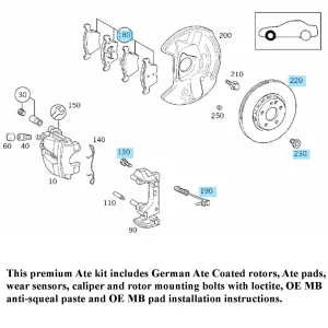 Alternative view of Complete Front Brake German Ate Coated Disc & Pad Kit Mercedes 1996-04 Mercedes