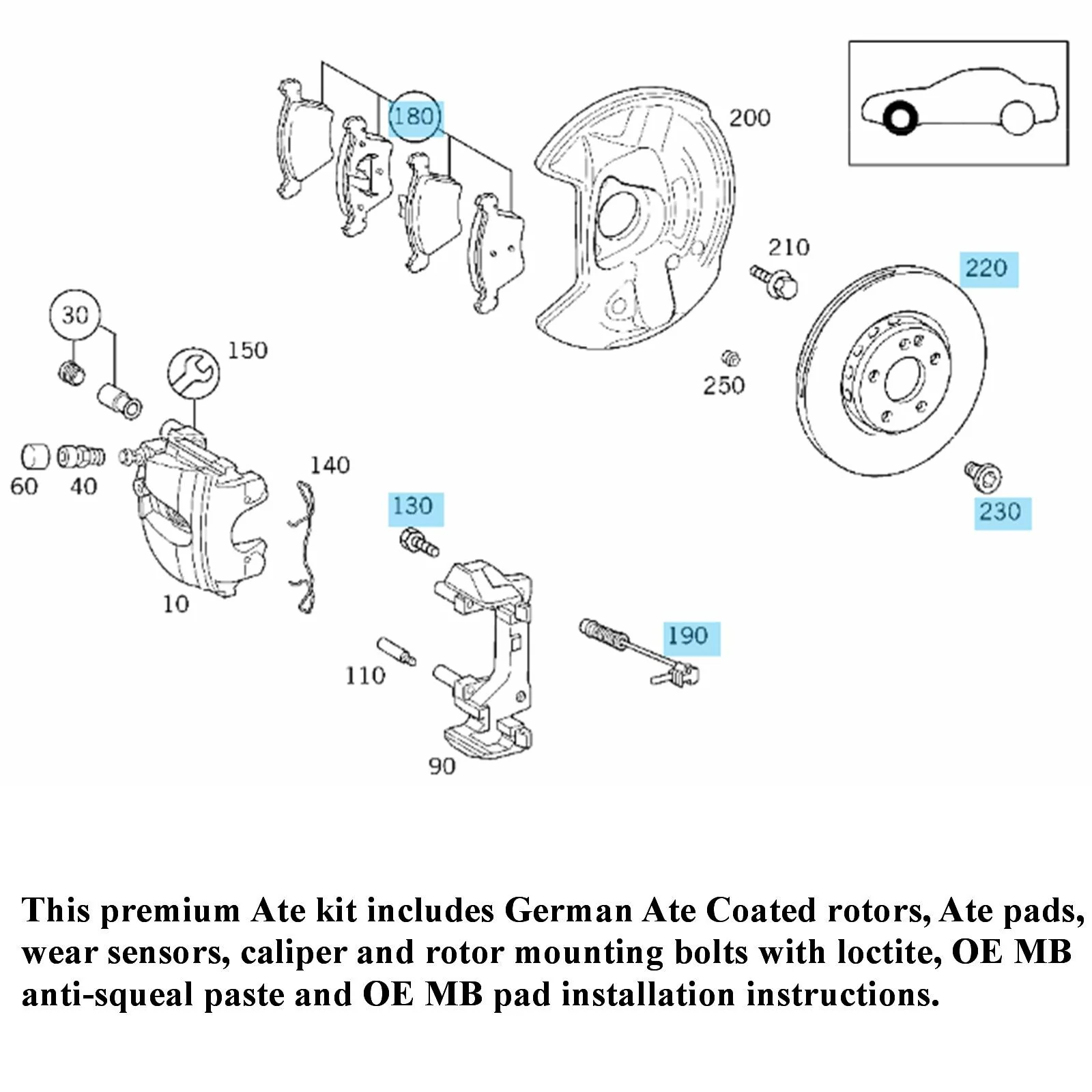 Complete Front Brake German Ate Coated Disc & Pad Kit Mercedes 1996-04 Mercedes - Image 2