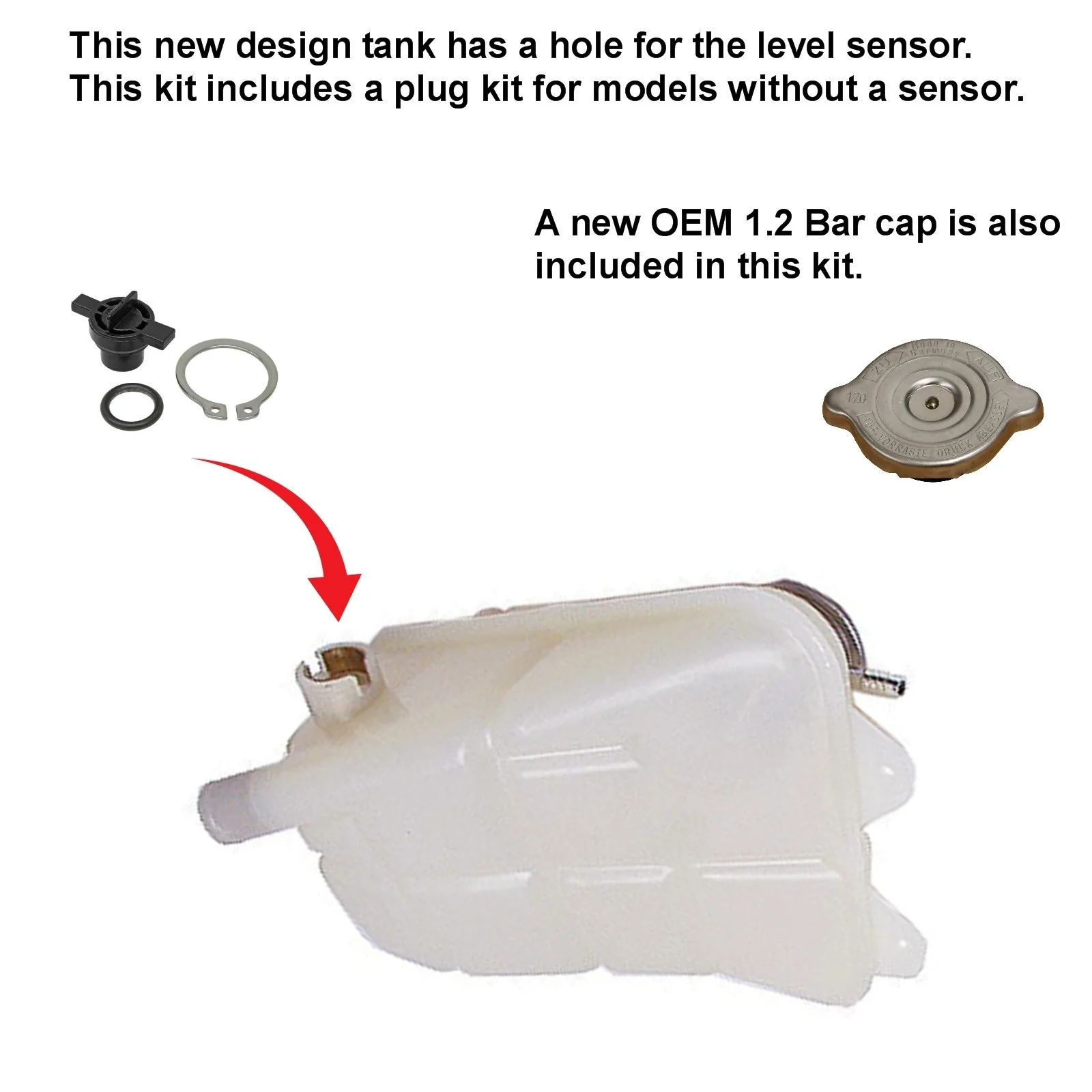 Radiator Coolant Overflow Tank Replacement Kit 1973-85 Mercedes W116 W123 W126 - Image 2