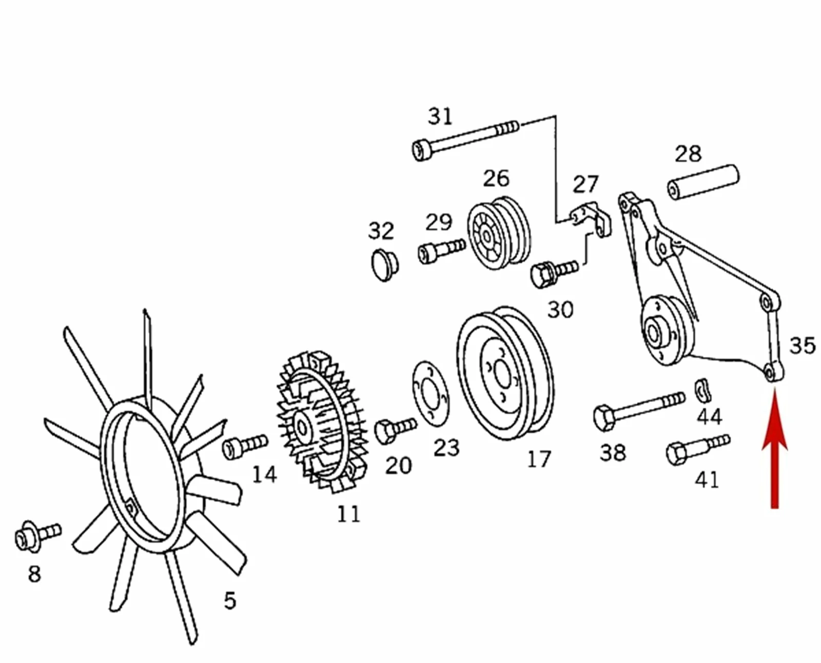 94-97 Mercedes C 280 36 Fan Clutch Bearing Pulley Bracket 104 200 20 28 Germany - Image 2